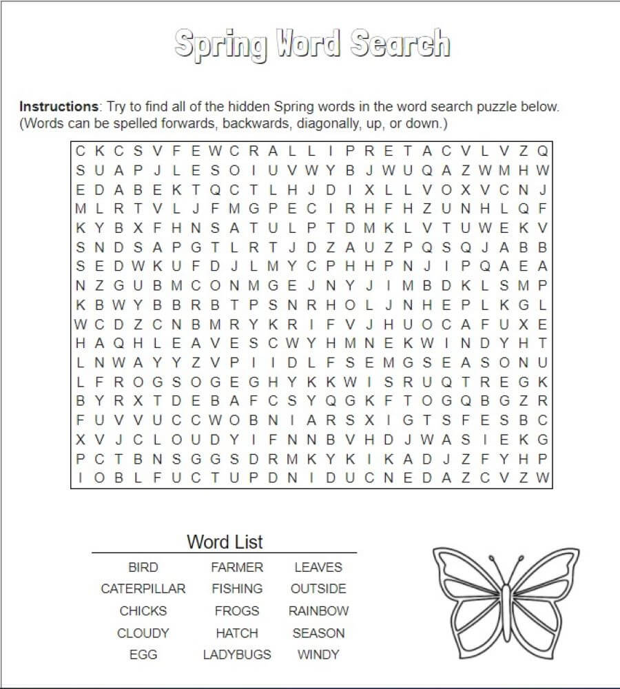 Printable Spring Word Search – Worksheet 5