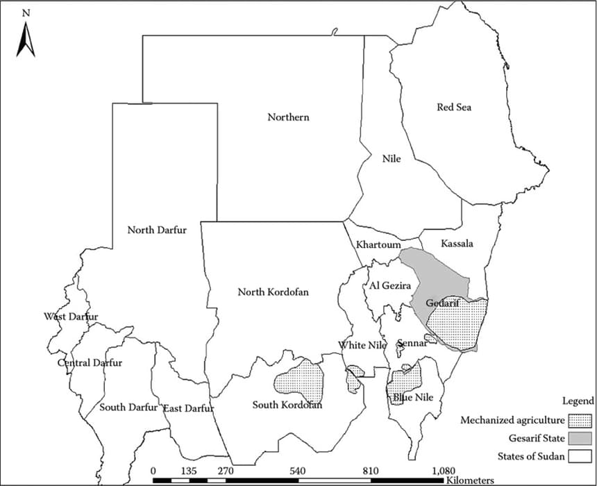 Printable Sudan States Map