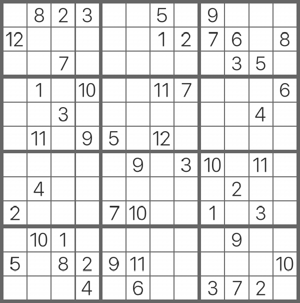 Printable Sudoku 12x12 Puzzle - Sheet 3