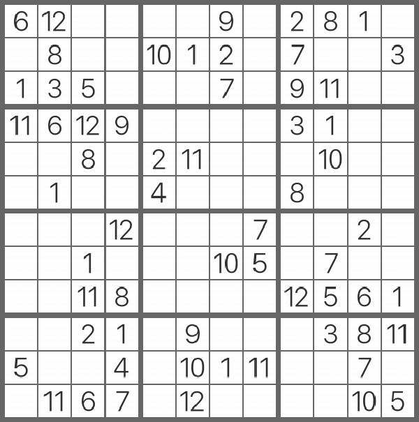 Printable Sudoku 12x12 Puzzle - Sheet 4