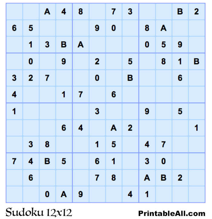 Printable Sudoku 12x12 Puzzle - Sheet 6