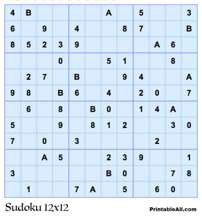 Printable Sudoku 12x12 Puzzle - Sheet 7