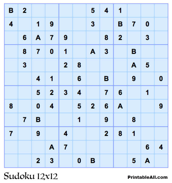 Printable Sudoku 12x12 Puzzle - Sheet 8