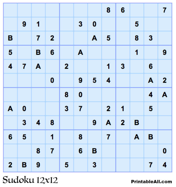 Printable Sudoku 12x12 Puzzle - Sheet 9