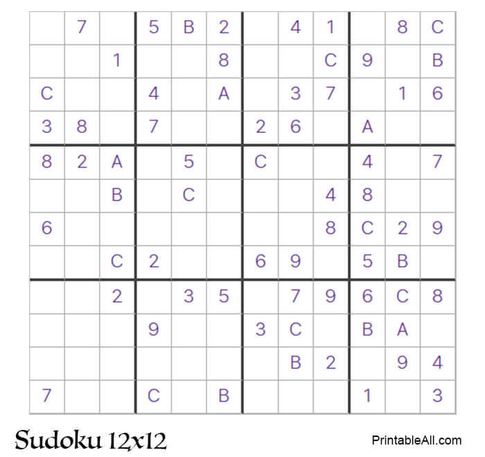Printable Sudoku 12x12 - Sheet 1