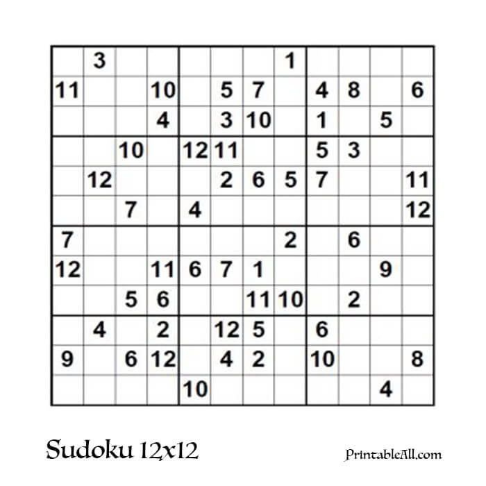 Printable Sudoku 12x12 - Sheet 2