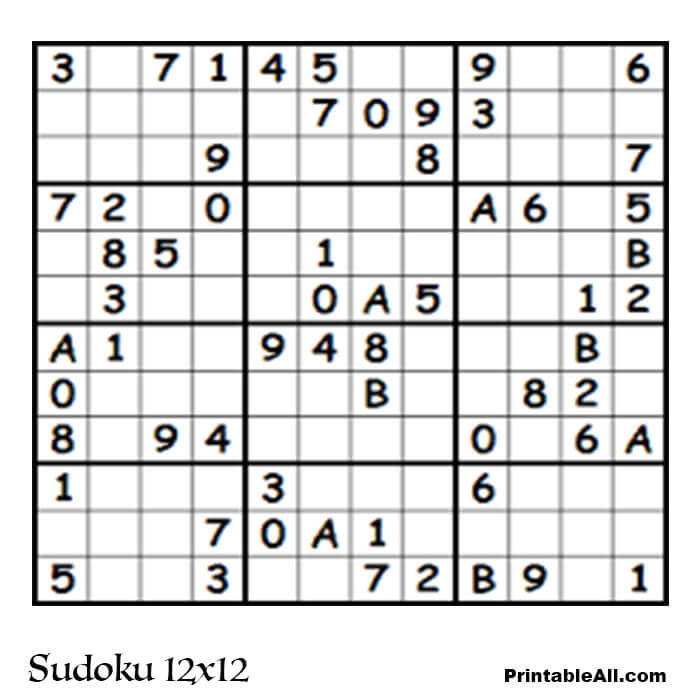 Printable Sudoku 12x12 - Sheet 7