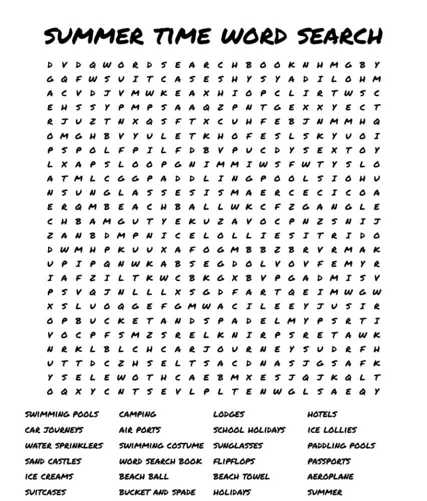 Printable Summer Time Fun Word Search