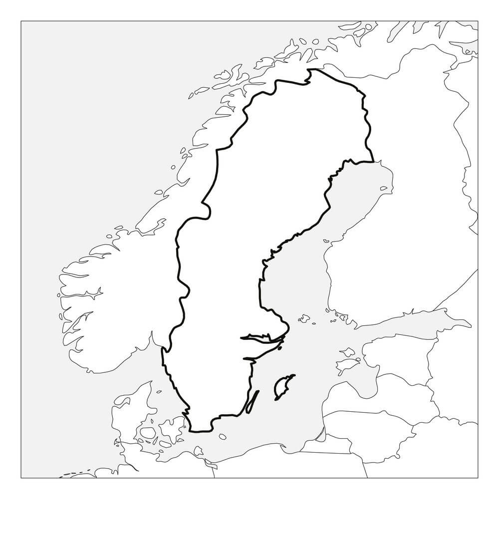Printable Sweden Map Black Thick Outline Highlighted