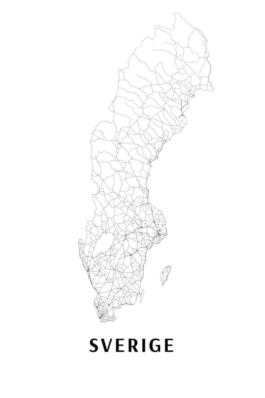 Printable Sweden Map Black White 1