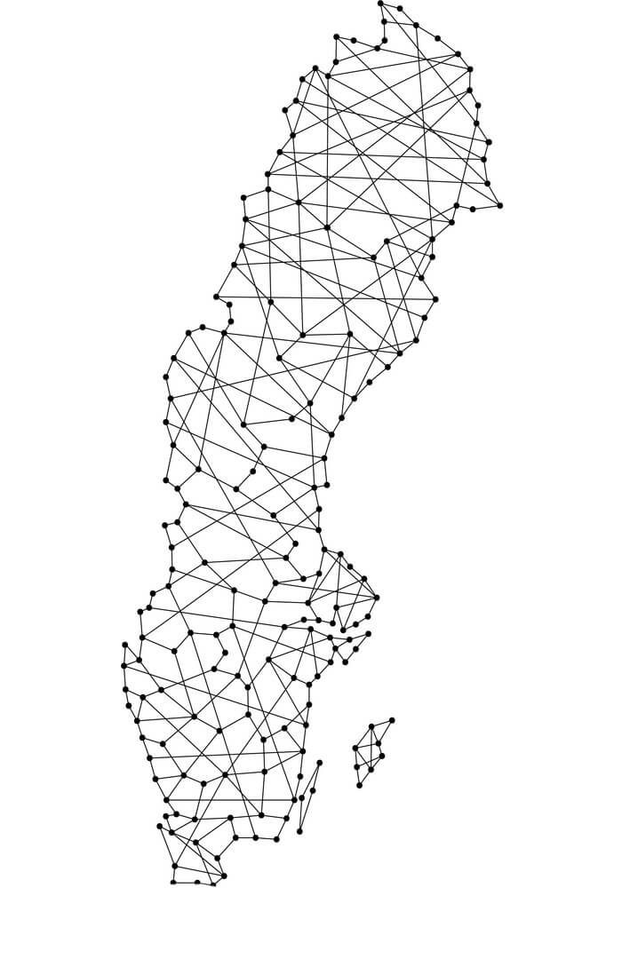 Printable Sweden Map From Polygonal Black Lines And Dots