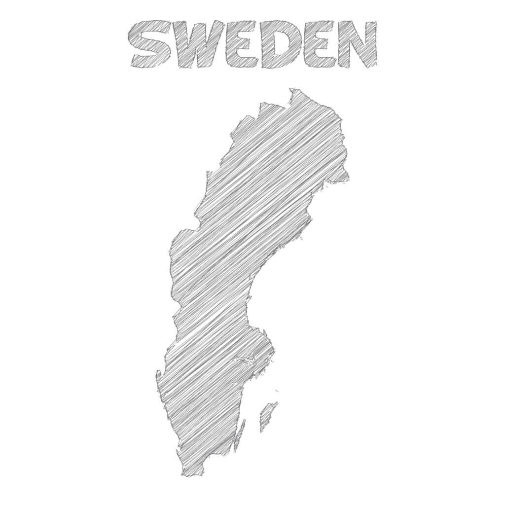 Printable Sweden Map Hand Drawn On White Background