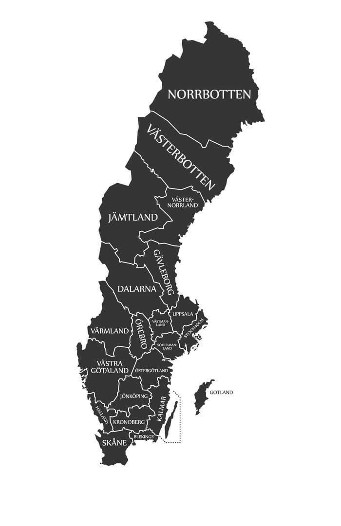 Printable Sweden Map Labelled Black