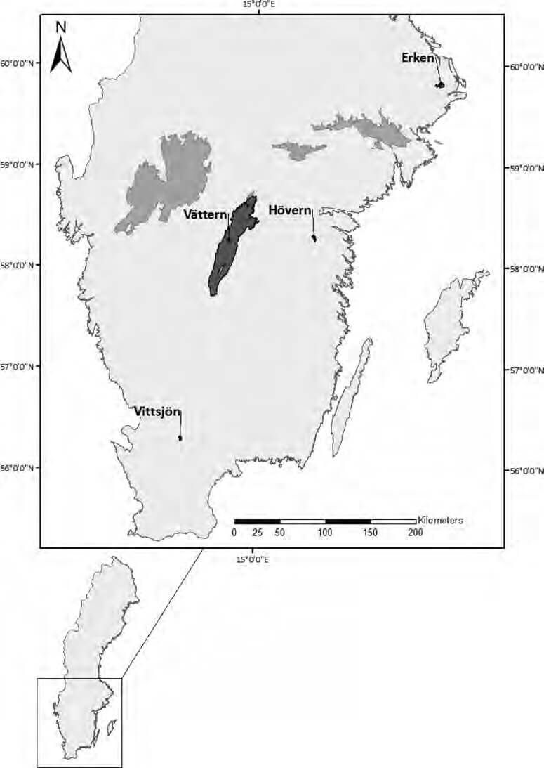Printable Sweden Map With The Location And Names Of The Four Study Lakes
