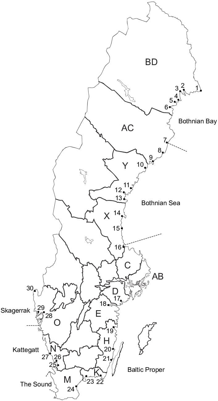 Printable Sweden Map With The Rivers Denoted By Numbers