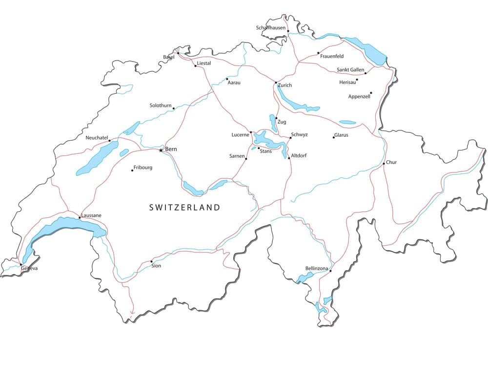 Printable Switzerland Map Black White