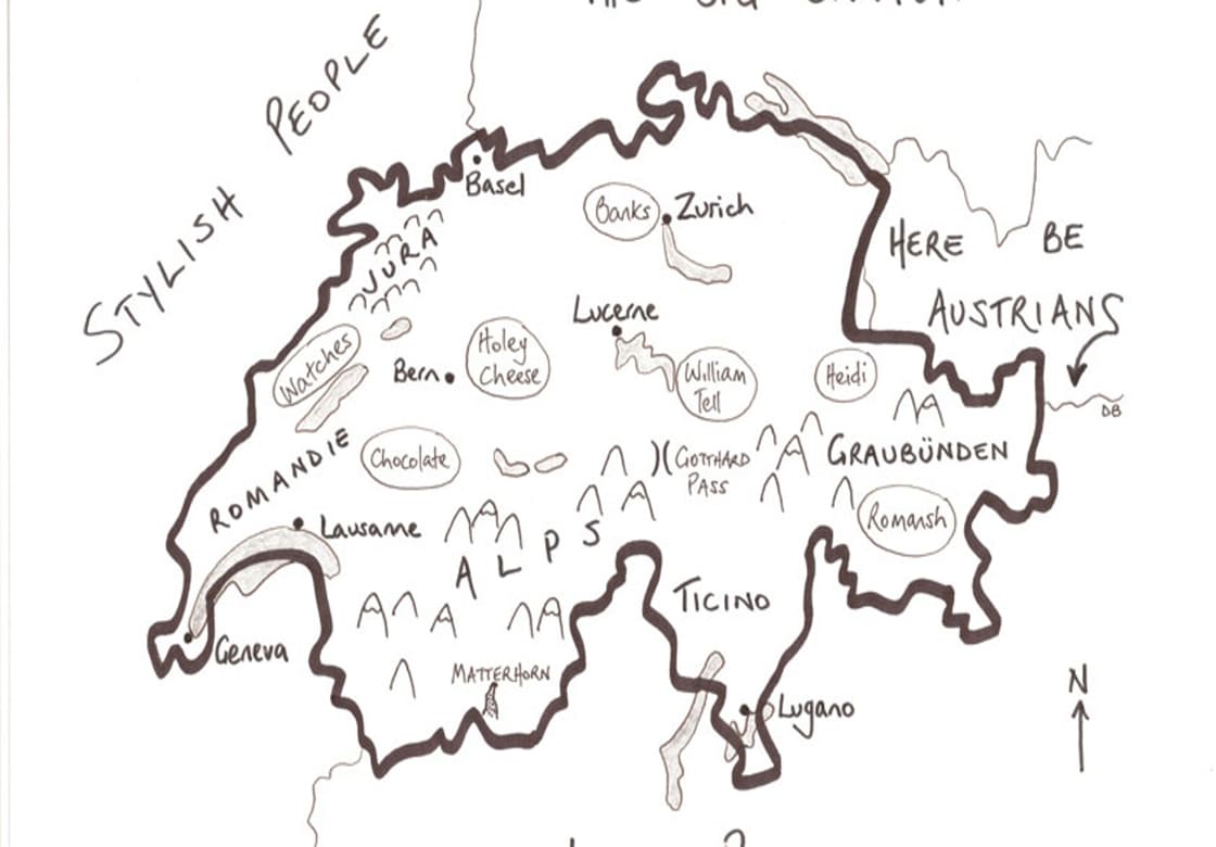Printable Switzerland Map Cartoon