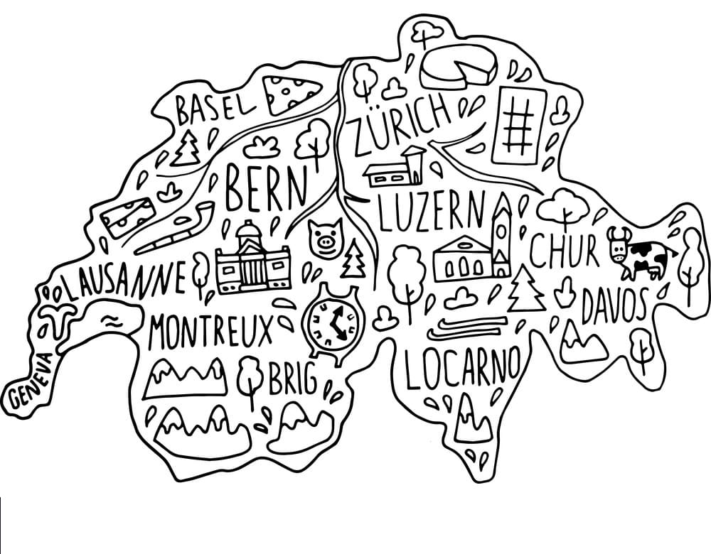 Printable Switzerland Map Hand Drawn