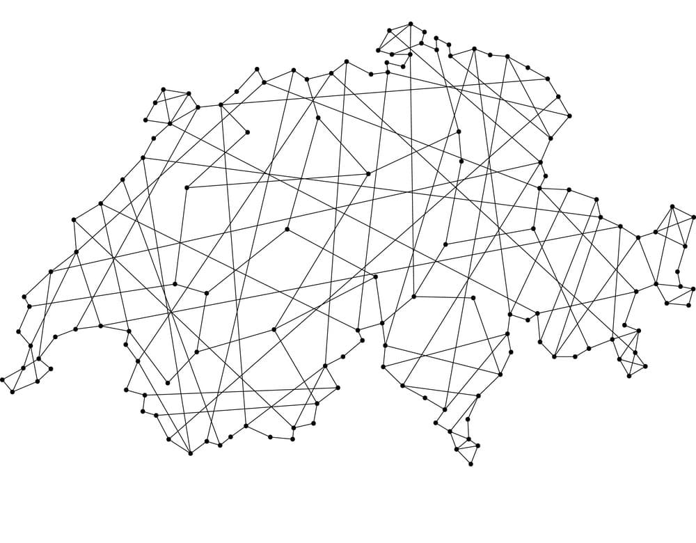 Printable Switzerland Map Polygonal Black Lines