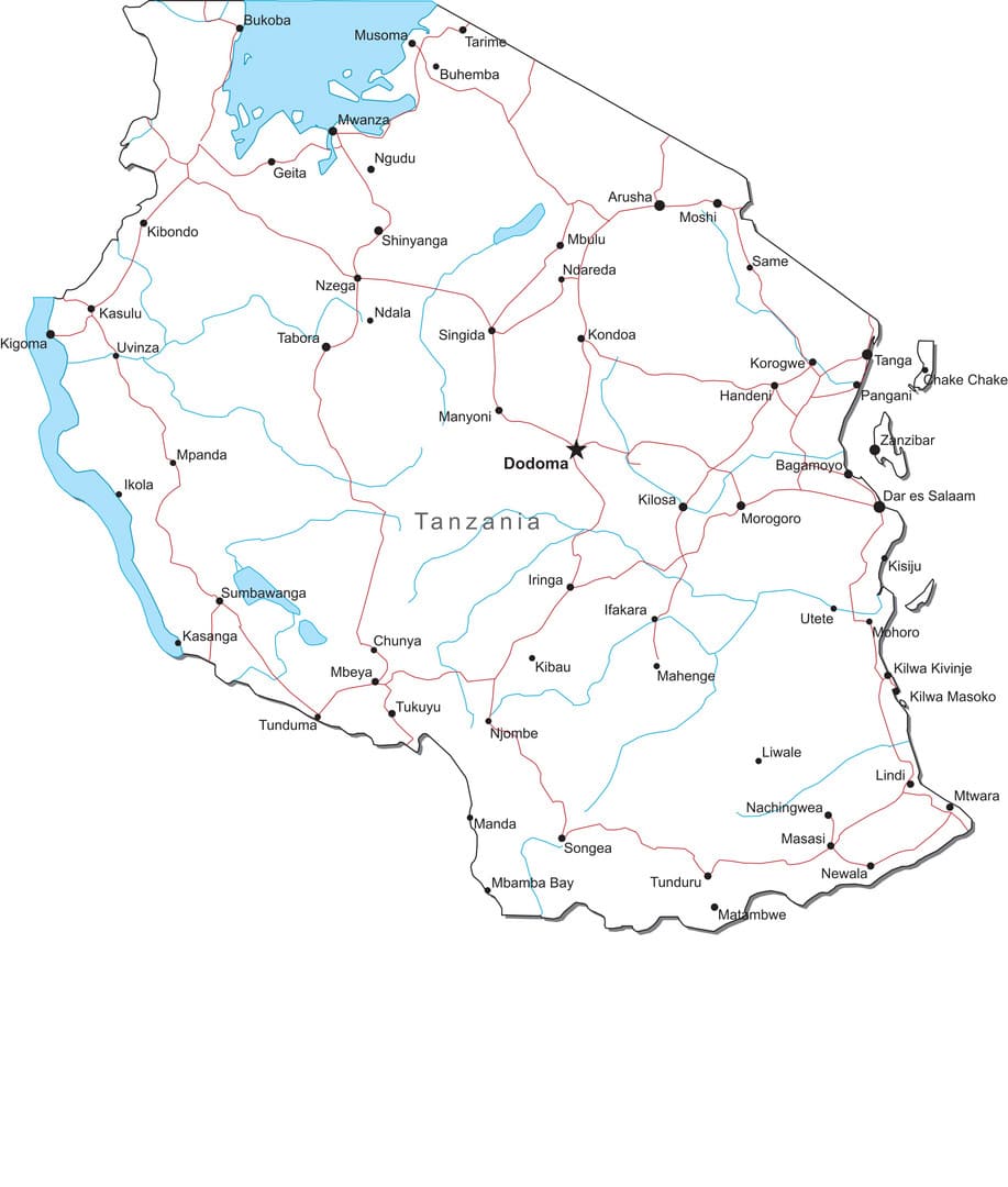 Printable Tanzania Country Map
