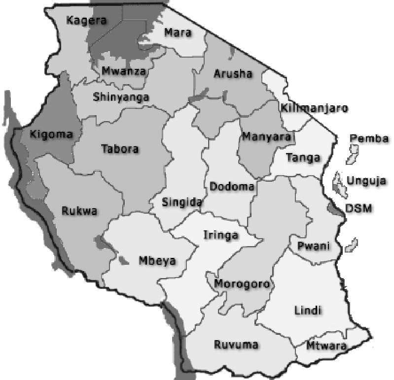 Printable Tanzania Map Regions