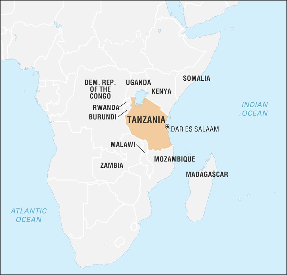 Printable Tanzania On World Map
