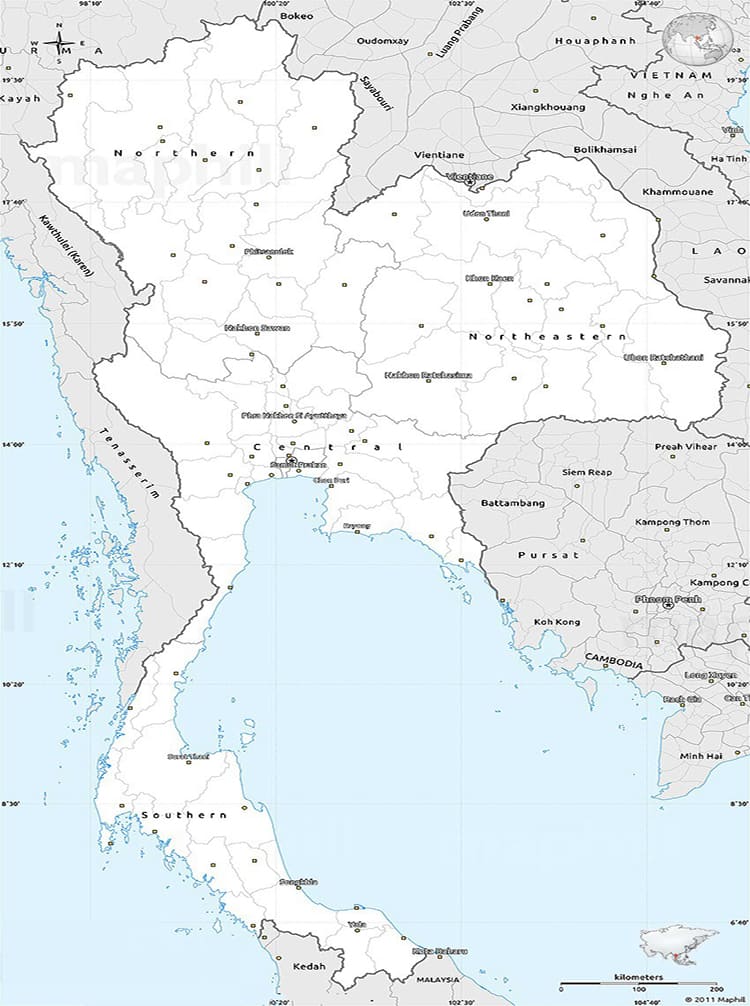 Printable Thailand On Asia Map