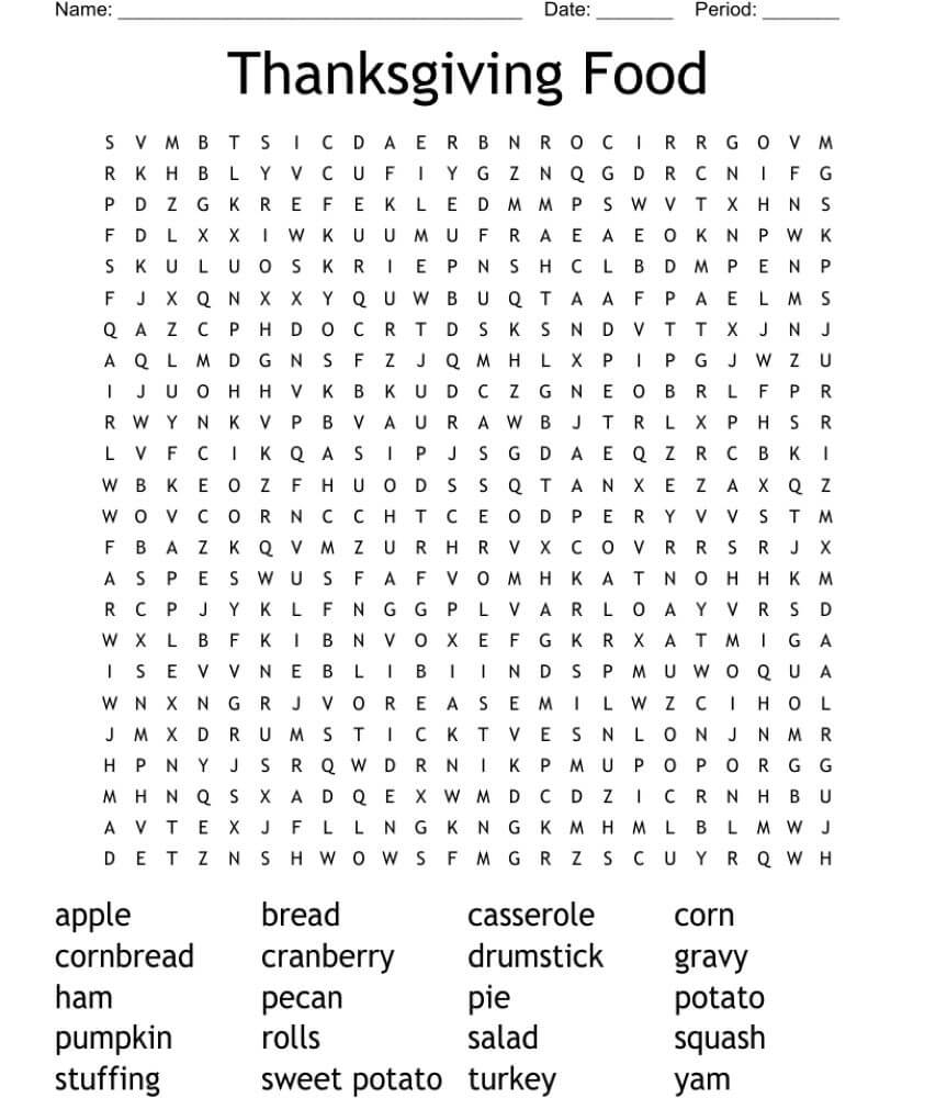 Printable Thanksgiving Food Word Search - Sheet 1