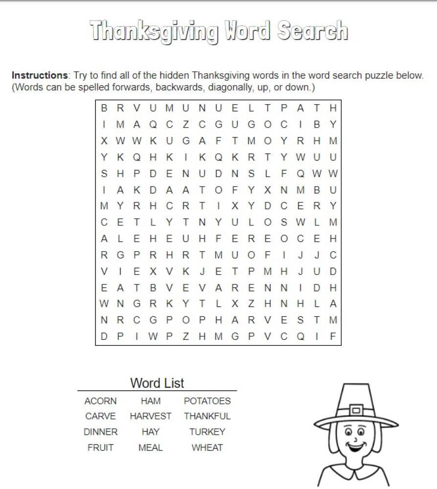 Printable Thanksgiving Word Search – Sheet 1