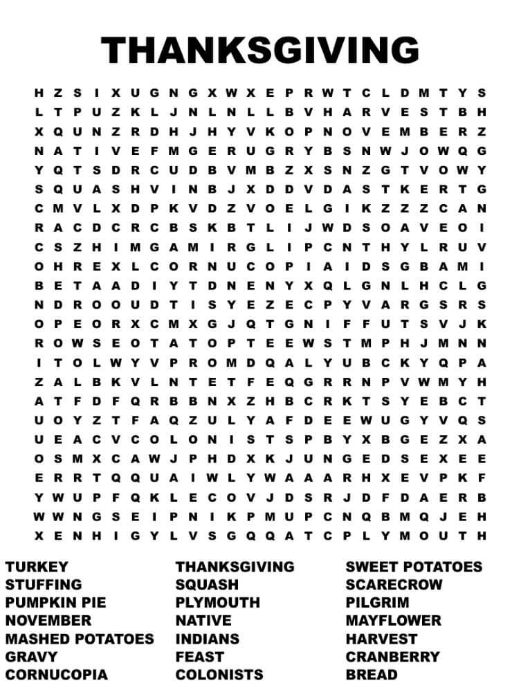 Printable Thanksgiving Word Search - Sheet 15