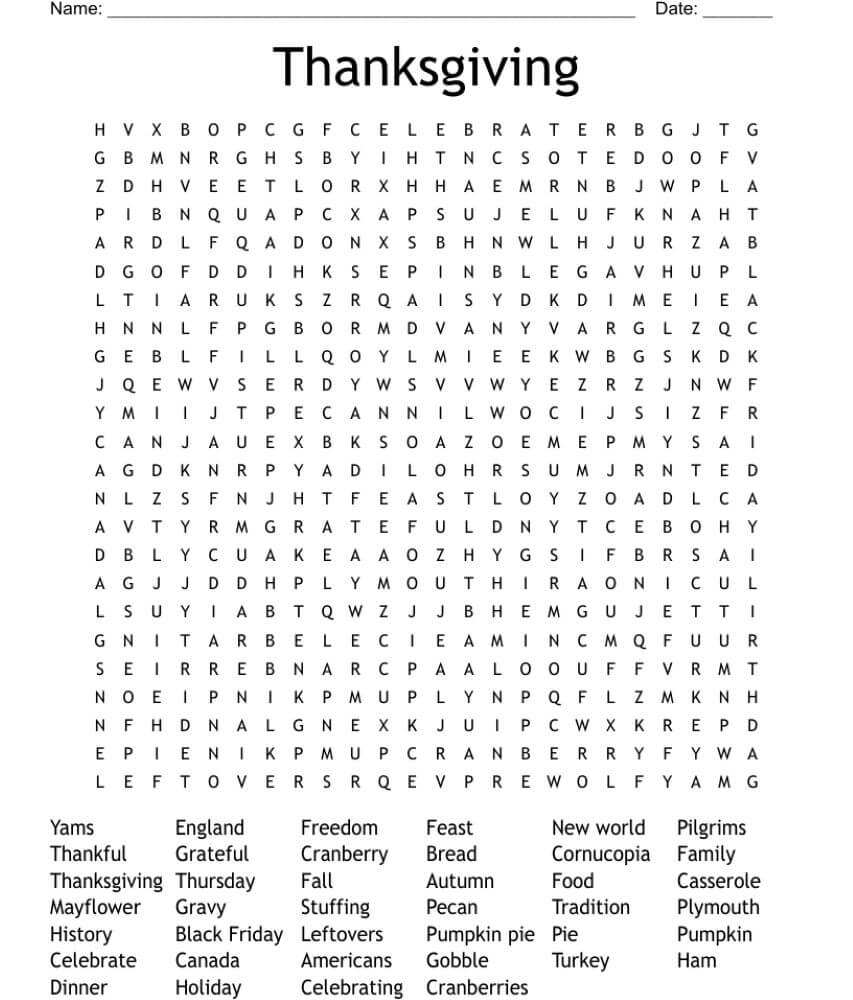 Printable Thanksgiving Word Search – Sheet 18