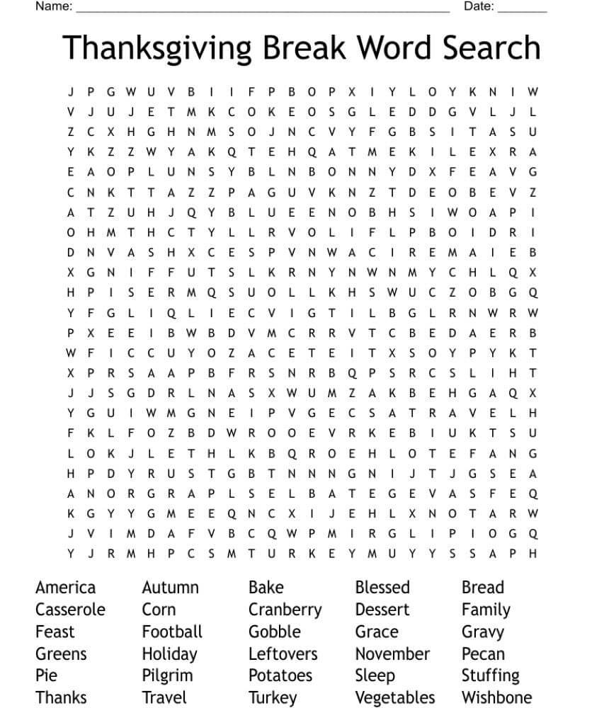Printable Thanksgiving Word Search - Sheet 19