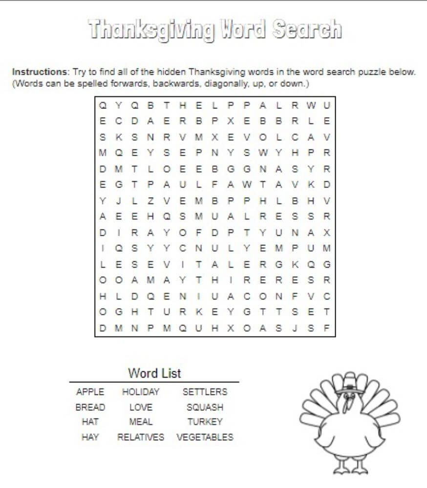 Printable Thanksgiving Word Search – Sheet 2