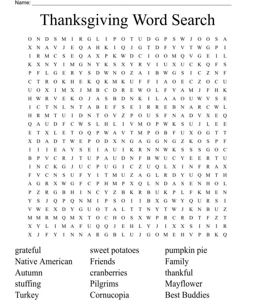 Printable Thanksgiving Word Search - Sheet 20