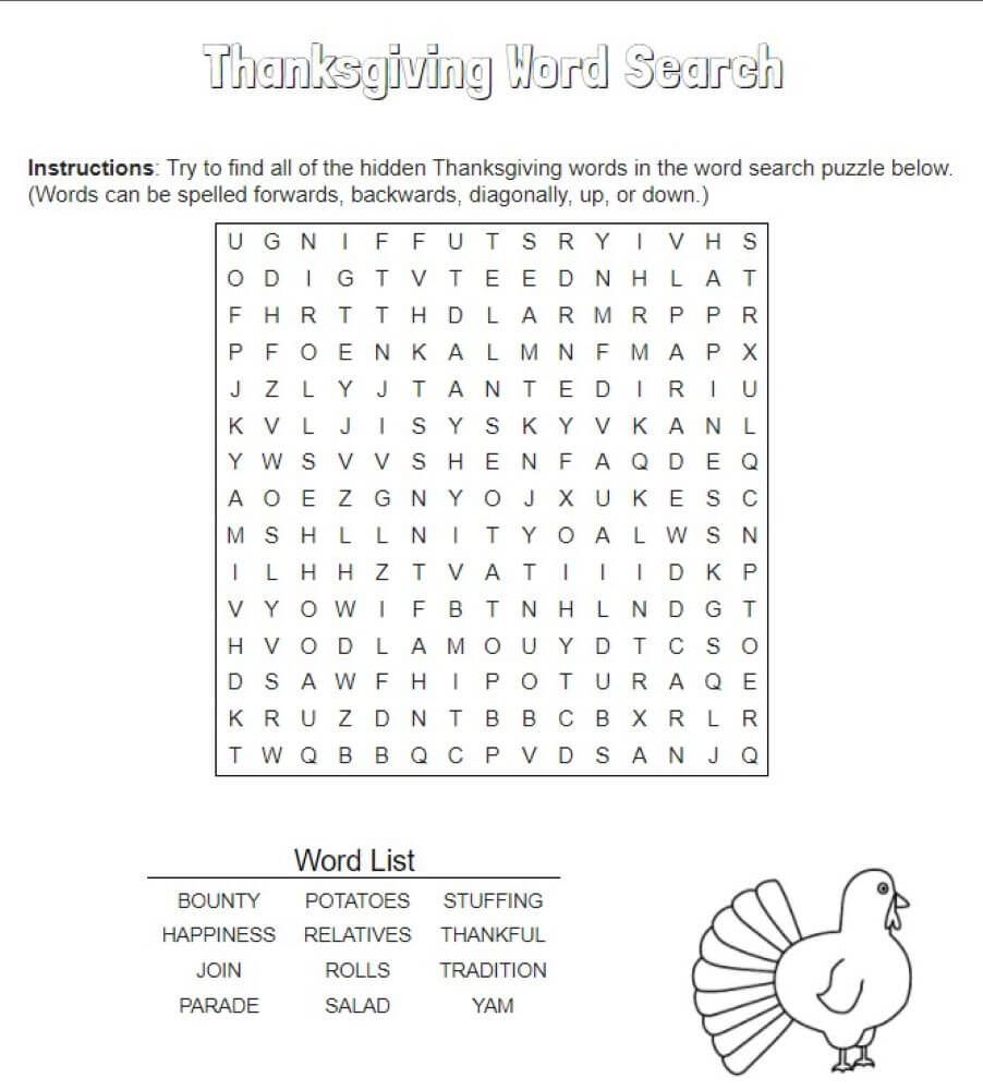 Printable Thanksgiving Word Search - Sheet 3