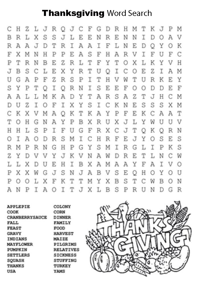 Printable Thanksgiving Word Search - Sheet 4