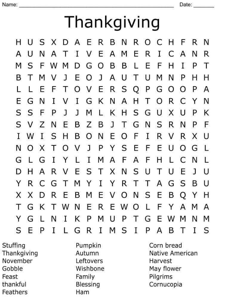 Printable Thanksgiving Word Search - Sheet 5