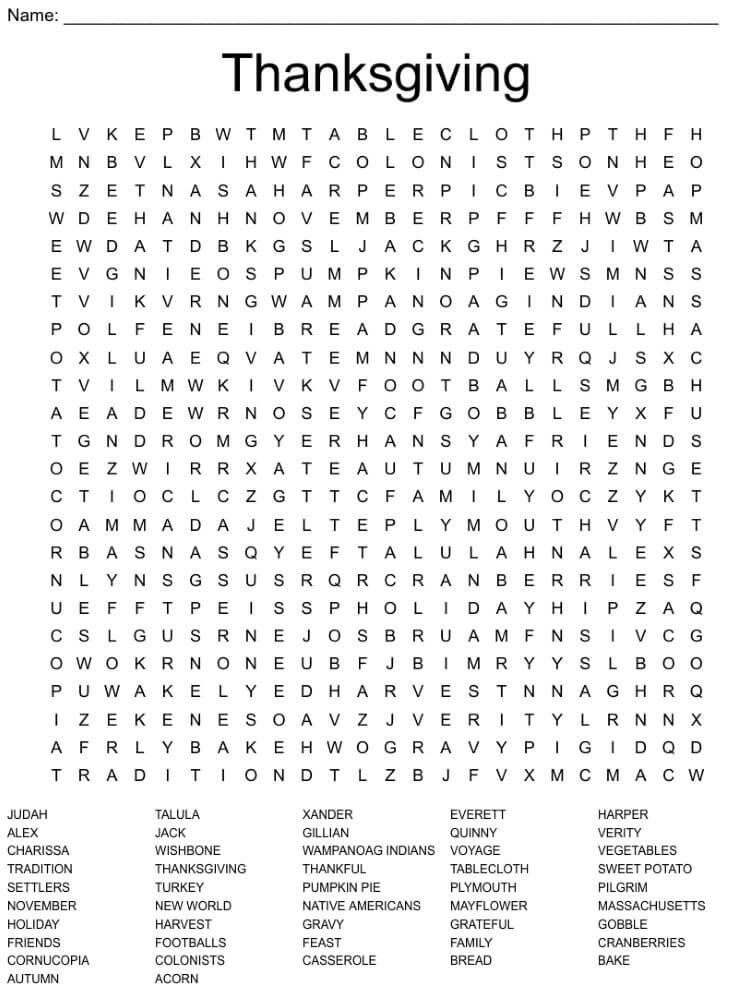 Printable Thanksgiving Word Search – Sheet 7