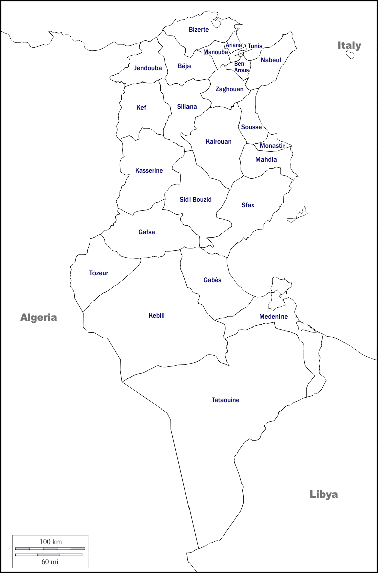 Printable Tunisia Map With Cities