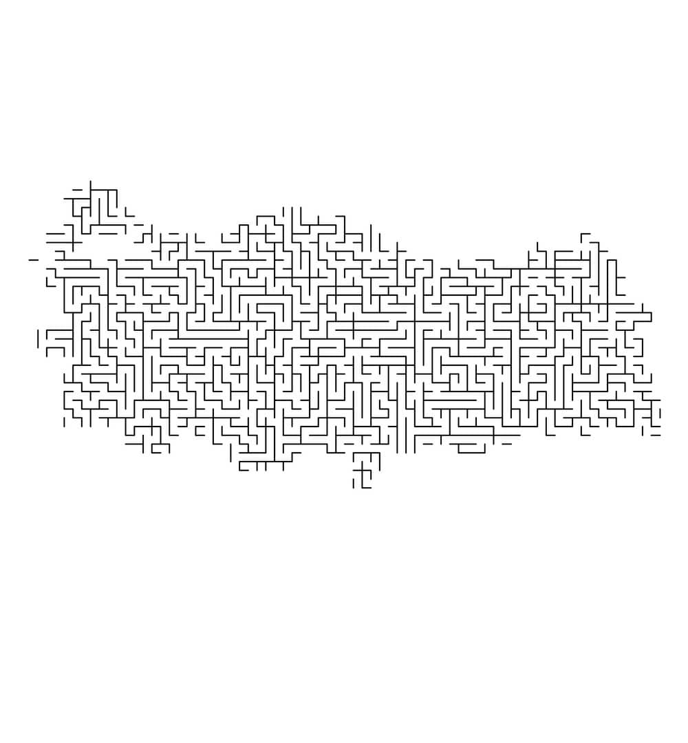 Printable Turkey Map Pattern Maze Grid