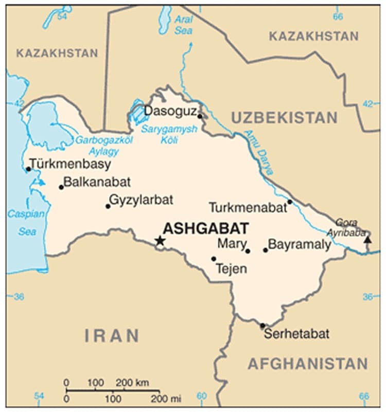 Printable Turkmenistan Map Asia