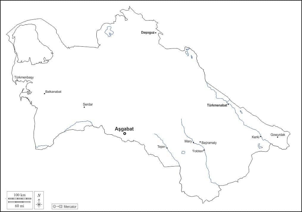 Printable Turkmenistan Political Map