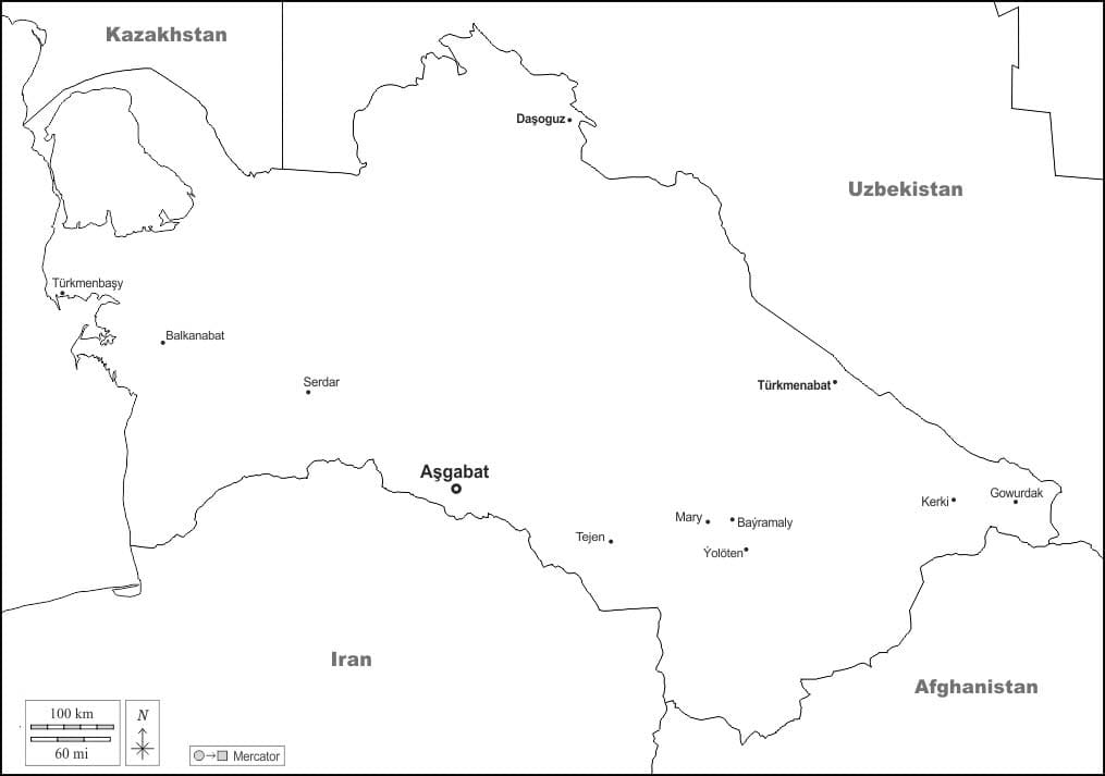 Printable Turkmenistan Uzbekistan Border