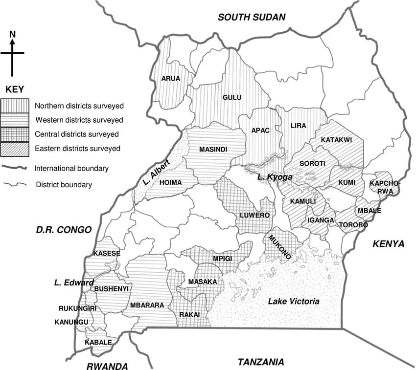 Printable Uganda Map With Districts