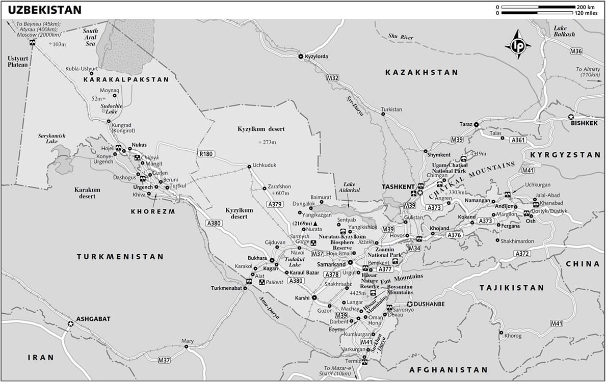 Printable Uzbekistan Geographical Map