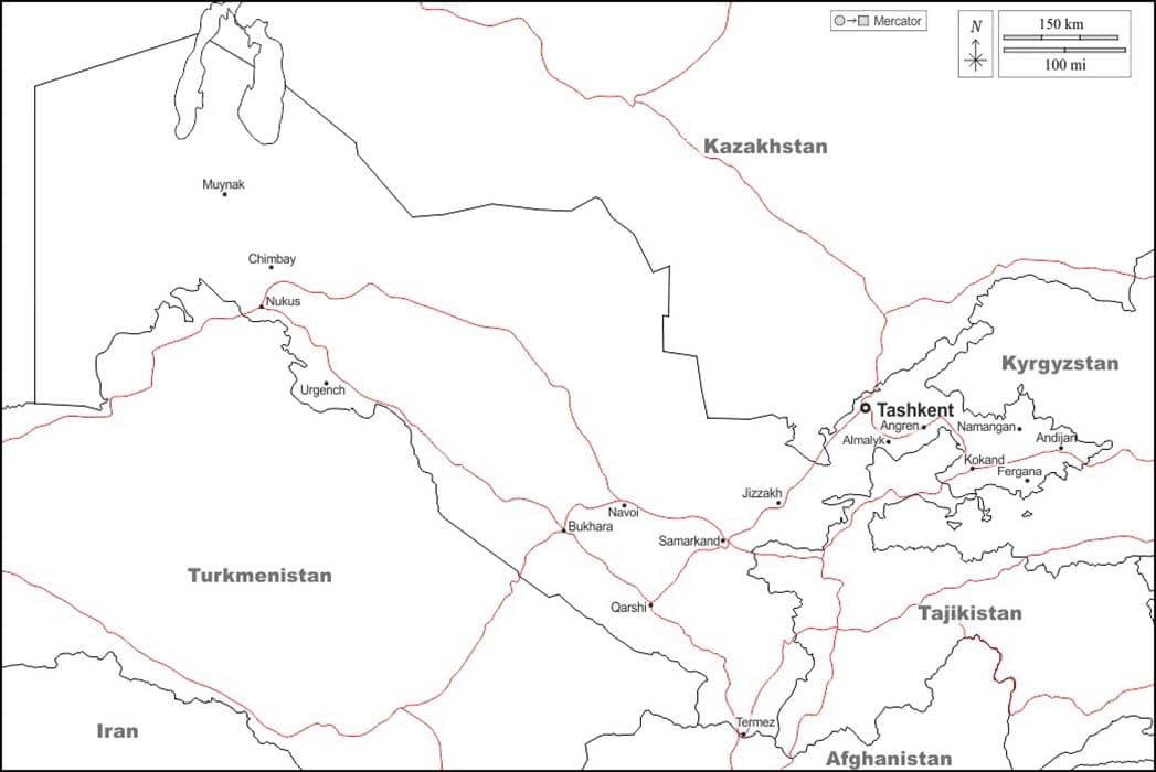 Printable Uzbekistan Location On Map
