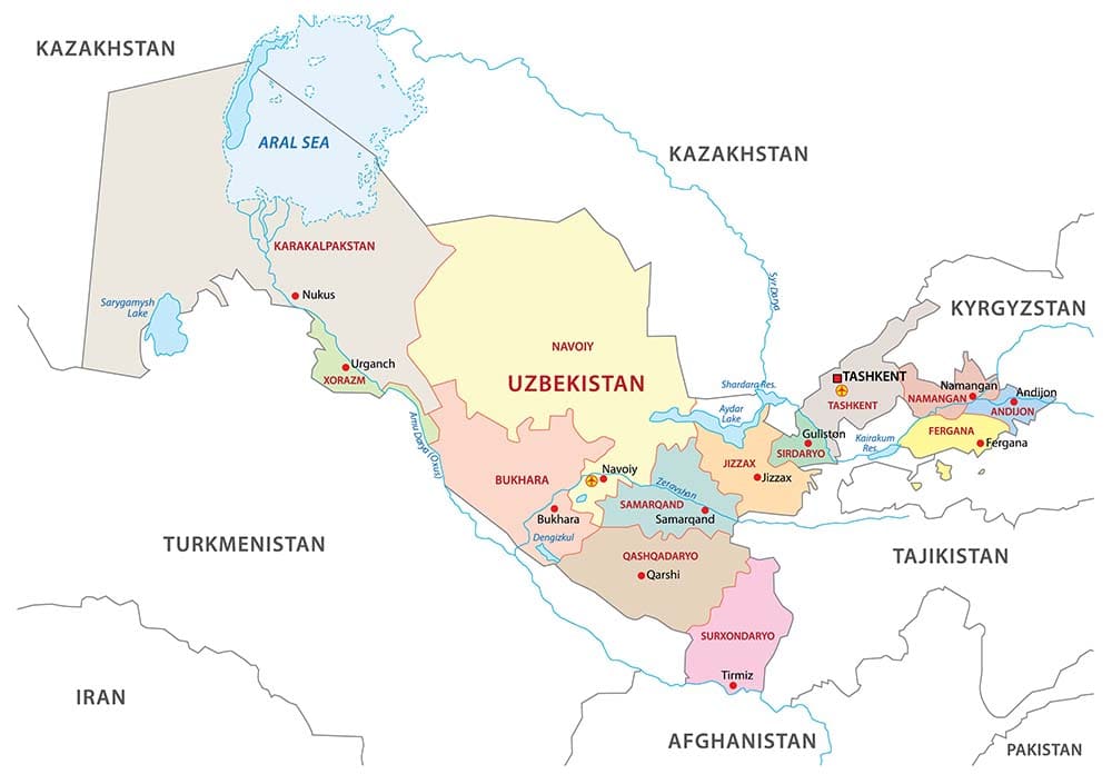 Printable Uzbekistan Map Of Surrounding Countries