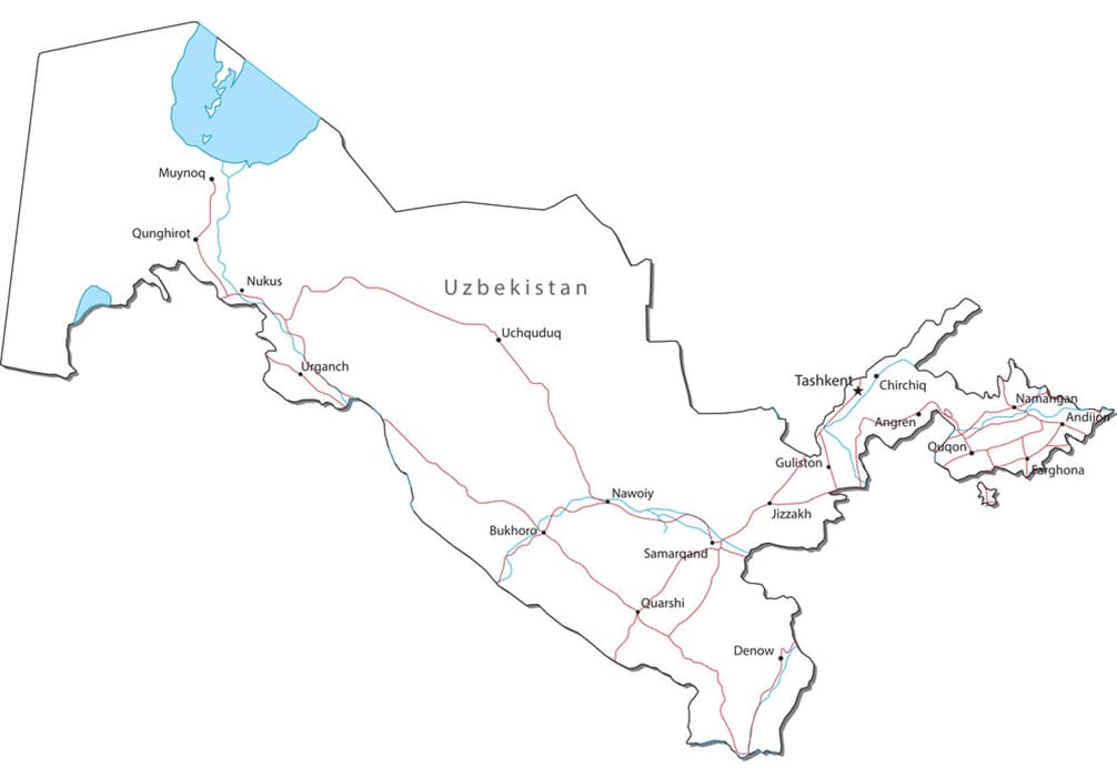 Printable Uzbekistan Physical Map