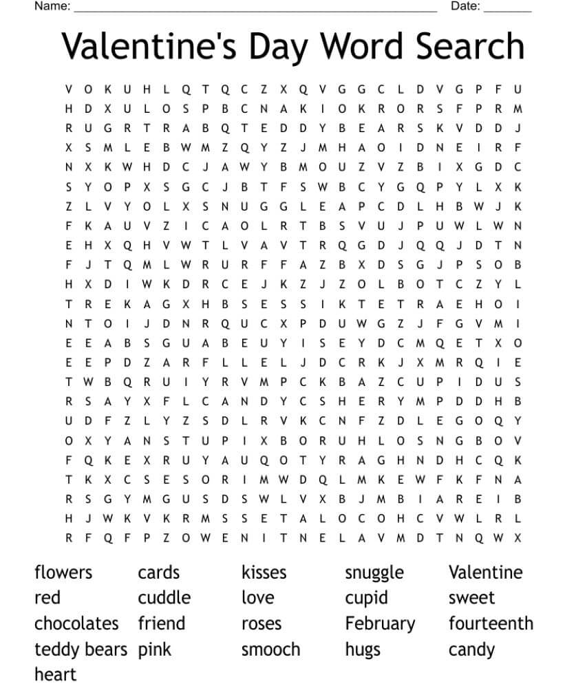 Printable Valentine Word Search – Worksheet 10