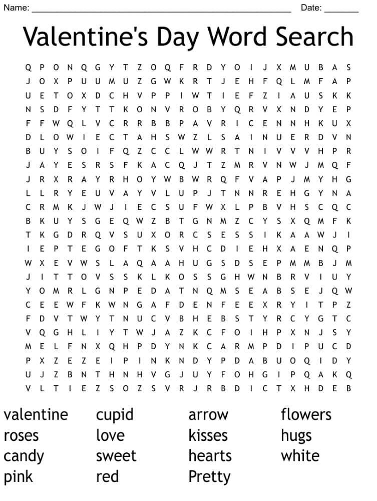 Printable Valentine Word Search – Worksheet 5
